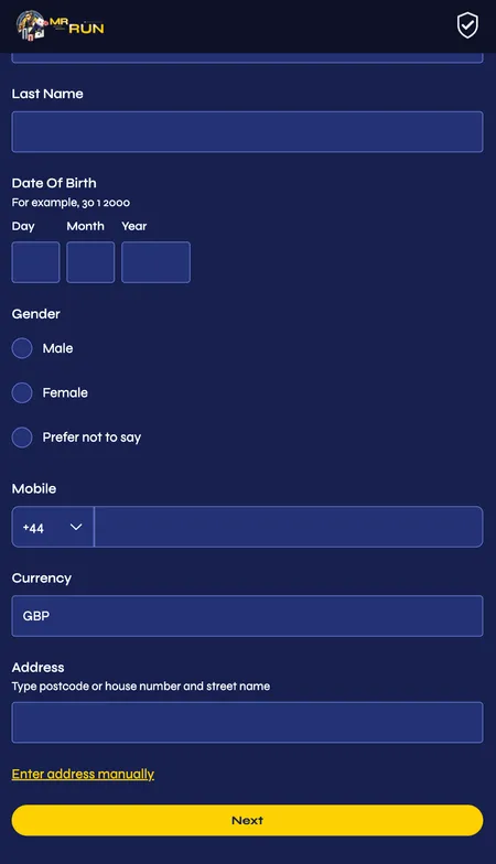 Step 2: personal information including date of birth and mobile
